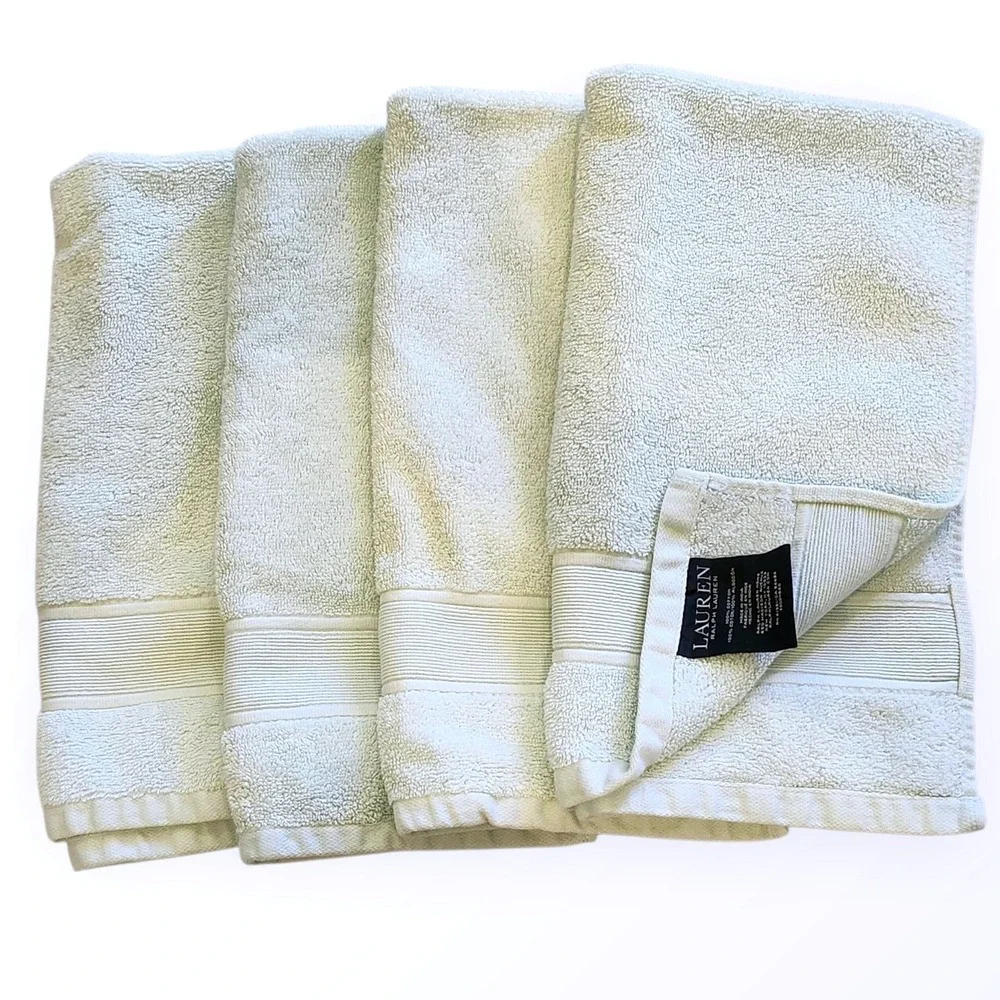 Lauren Ralph Lauren Hand Towel Set Mint Green Cotton Ribbed 4pc Designer Coastal